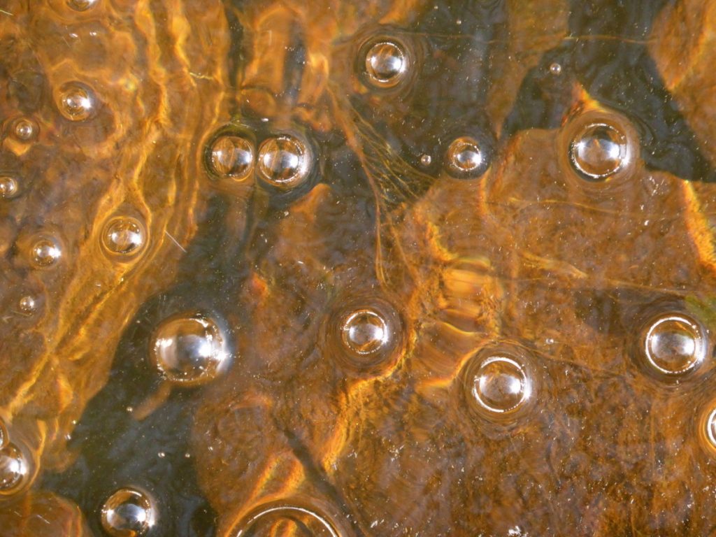 white bubbles orange ripples in stream