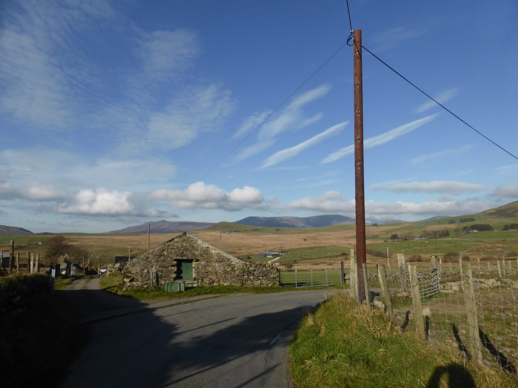 view across lane to hills