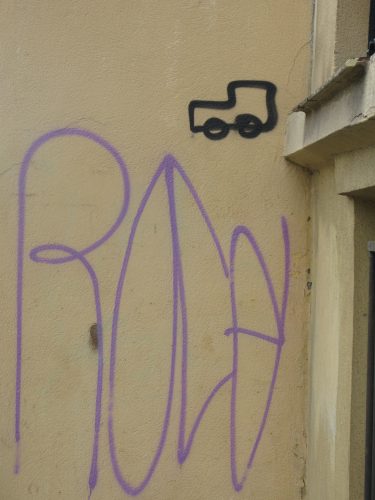 scribbled wall with van motif