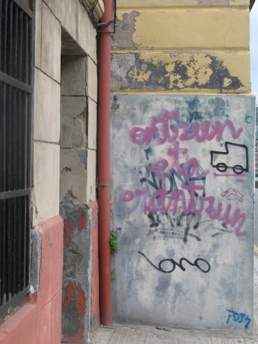 scribbled wall with van motif