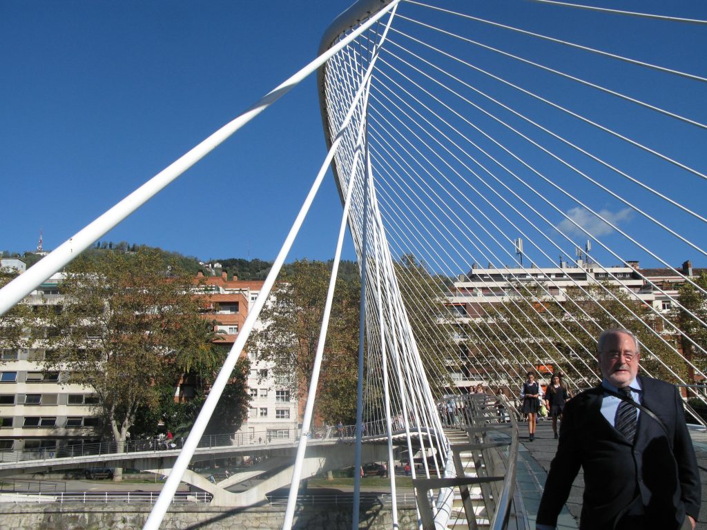 suit (ed man) and footbridge cable pattern