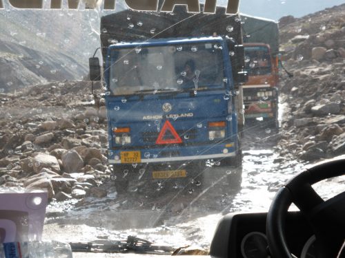 truck crossing landslide