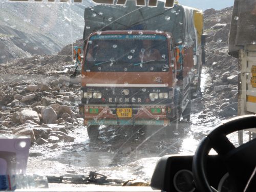 truck crossing landslide