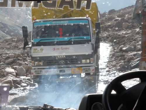 truck crossing landslide