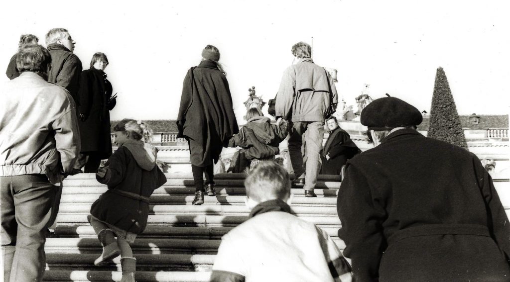 people climbing steps