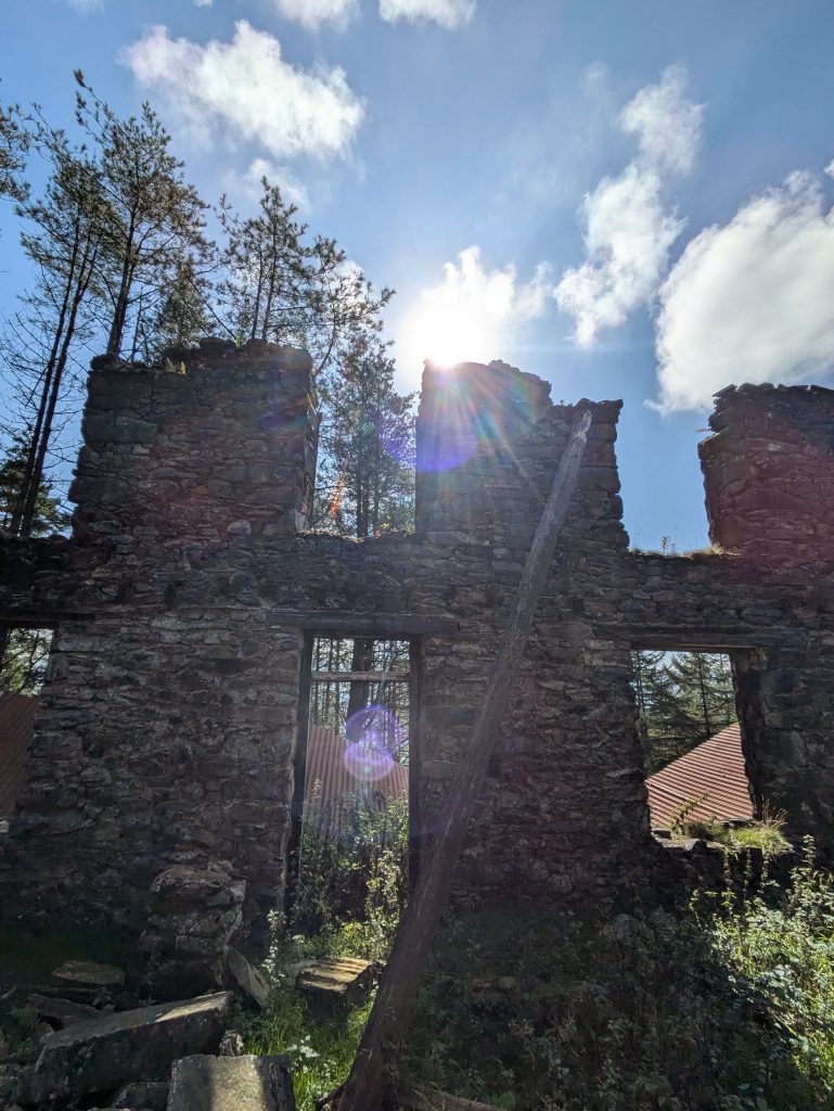 sunbursts through skeleton housewall