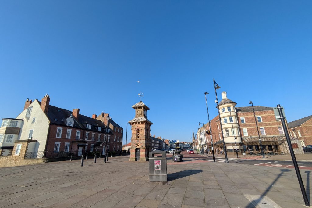 Tynemouth clock tower and the street