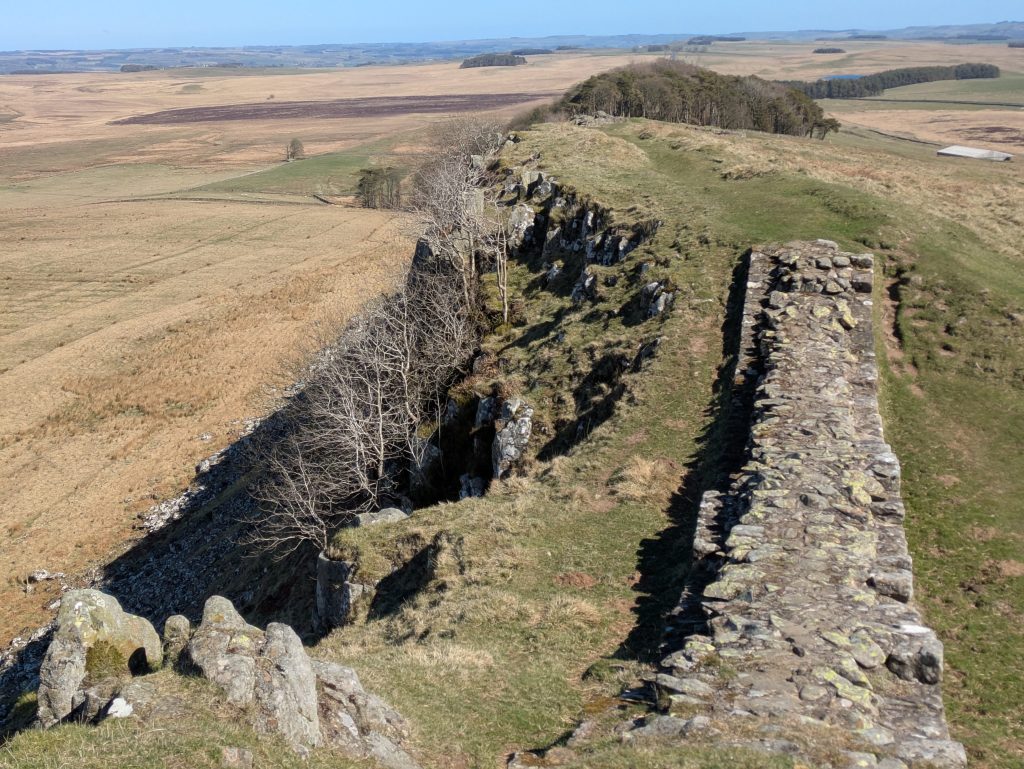 cliff and Hadrian's wall looking east