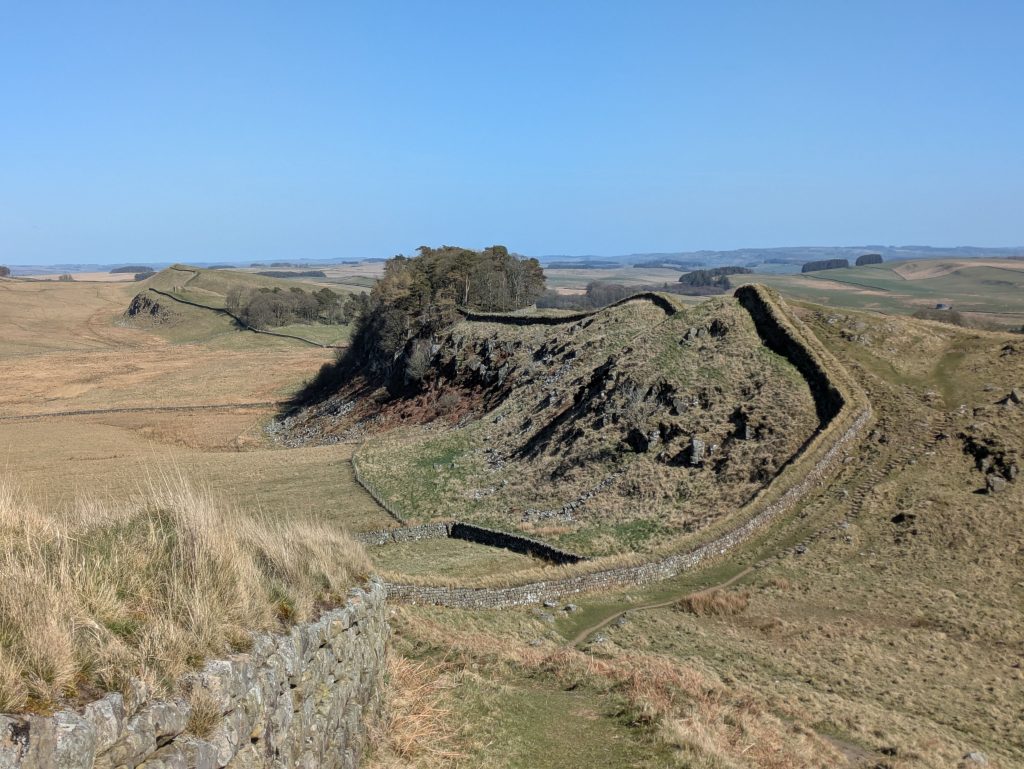 Hadrian's wall rolling along cliff tops